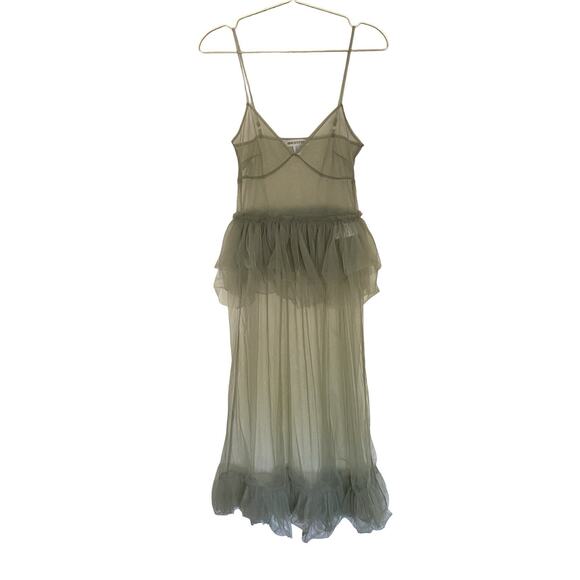 Urban Outfitters XS Sheer Tulle Overlay Dress Green Mesh Fairycore Layered Slip - Picture 1 of 8